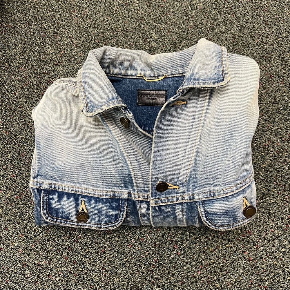 SAINT LAURENT Boyfriend Denim Blue Jean Jacket OversizenDistressed Light Wash XS - Picture 14 of 16